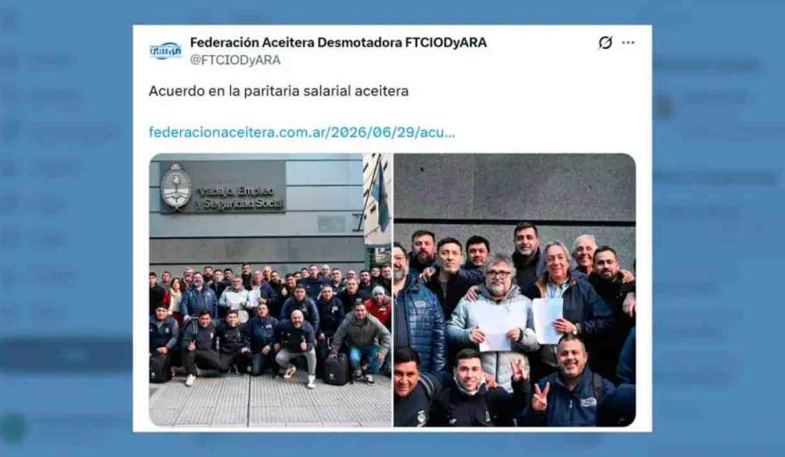 Aceiteros cierran una de las paritarias m&aacute;s altas del a&ntilde;o y llevan el salario inicial a $2,7 millones