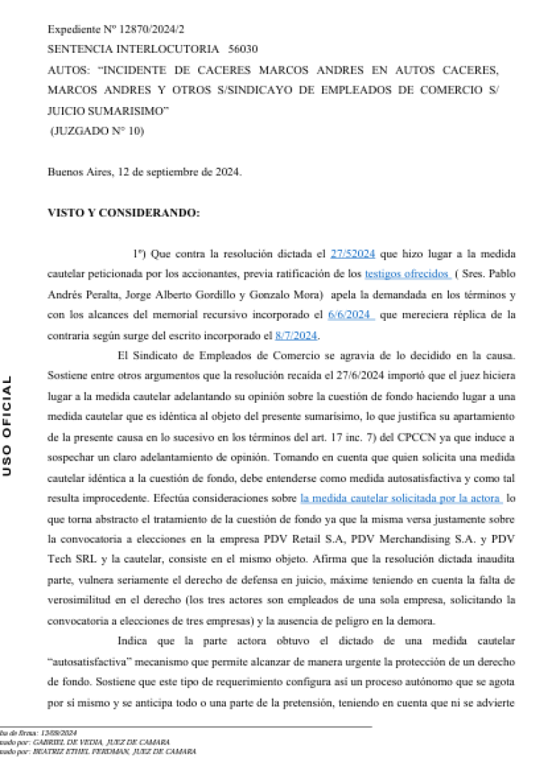 Revés Judicial para el Sindicato de Empleados de Comercio: Delegados No Alineados con Caballer Triunfan en la Pulseada